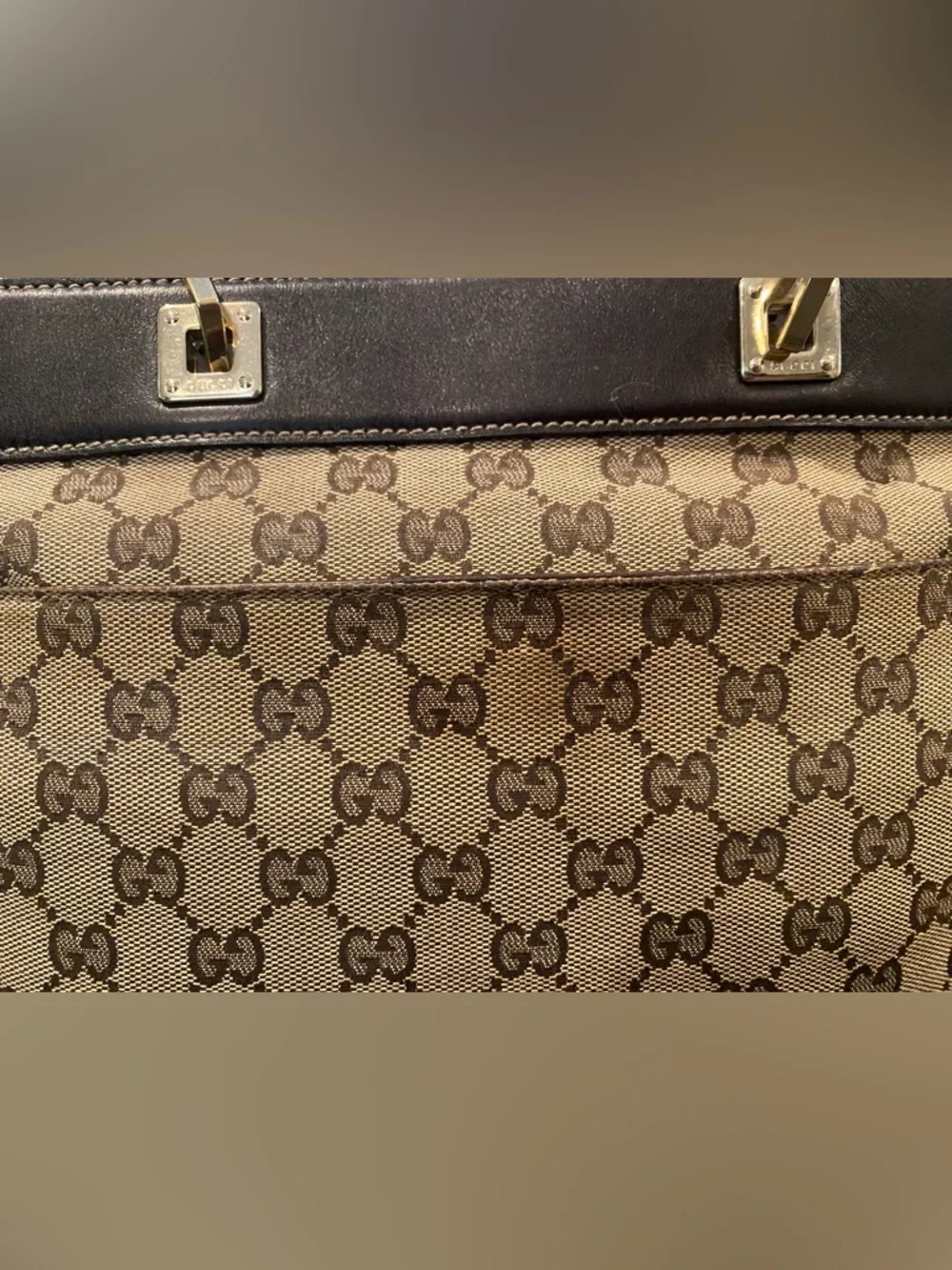 Gucci Beige GG Canvas Tote w/ Brown Leather & Gold Horsebit Hardware. Classic ❤️ - Picture 7 of 12